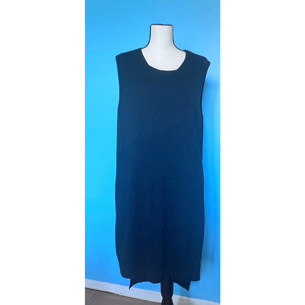 LOGO Lori Goldstein Black Sleeveless Tunic Dress XL Asymmetrical Hem Knit Midi
